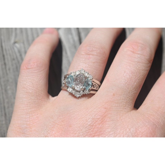 Aquamarine engagement ring set, raw diamond ring, raw stone ring, altern… - Picture 1 of 4